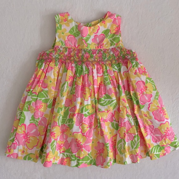 Lilly Pulitzer | Smocked Neon Floral Print Dress